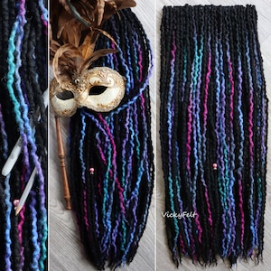 Thin Wool Dreads extensions Dreadlocks 15-70 DE Double ended Mix Wavy colorful dreadlocks and black Choose length from 14&quot; to 29&quot;