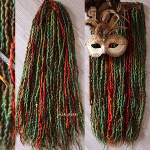 Thin Wool DE Dreads 15 DE to full set Dreadlocks double ended extensions Green Brown ombre wavy &quot;Forest breath&quot;