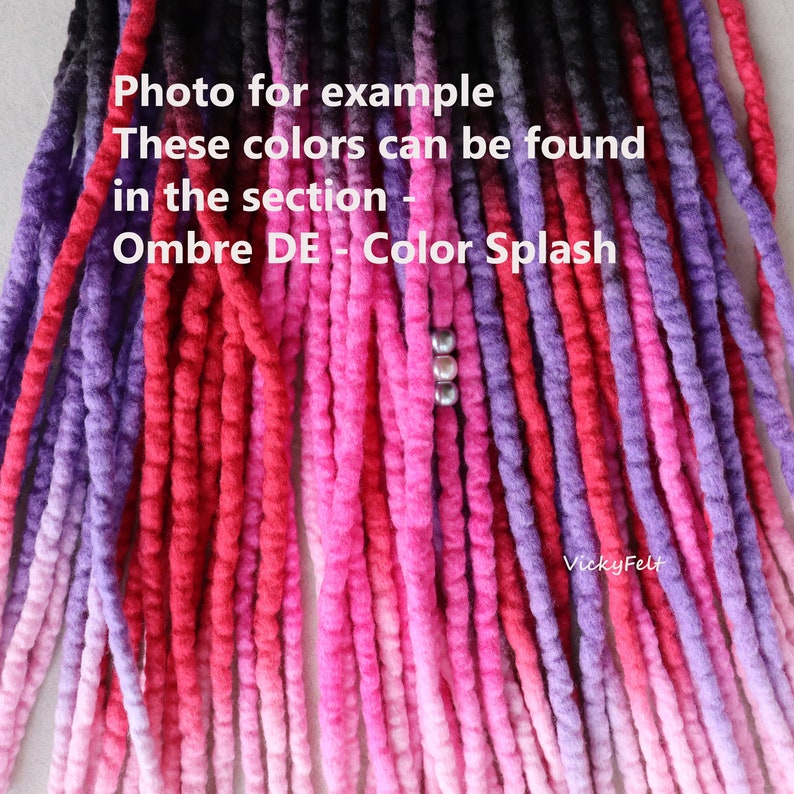 Wool Dreads Ombre 15 DE to Full Set Dreadlocks Extensions length 14 to 32 inches Berry mood image 7