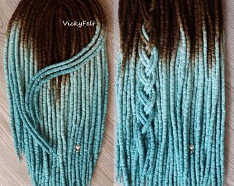 DE Ombre Wool Dreads 15 to Full Set Extensions dreadlocks 14-32 inches Double ended Brown roots (black roots possible) "Mermaid"