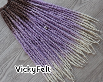 Ash brown Wool Dreadlocks: Double Ended dreads Extensions, Light Purple Ombre DE Set