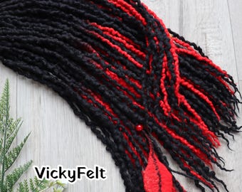 Zwarte wollen SE-dreads, dunne single-ended dreadlocks, loc-extensies, 10 SE - volledige set