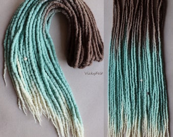 Ombre Wool Dreads Extensions dreadlocks Full Set 10, 20, 30,.. 60 pcs 14-32 inches DE double ended wool extensions Dark blonde to Mint