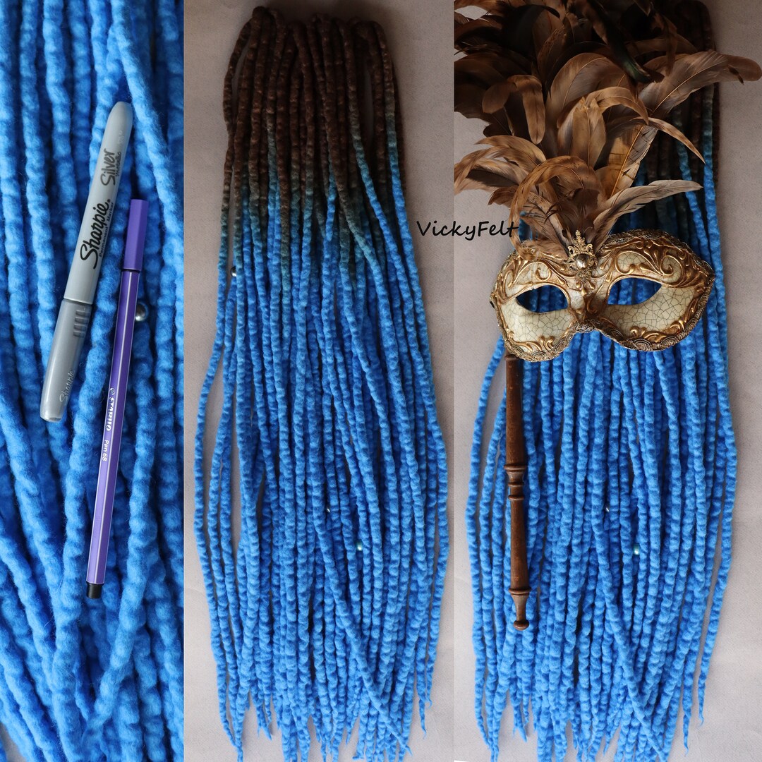 Blue DE Wool Dreads 1560 Pcs Extensions Dreadlocks Full Set 1432