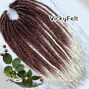 Wool Dreadlocks Extensions: Brown to Milk-White, Single Ended Ombre Dreads, Full set