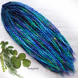 Thin Wool Dreads extensions 10 DE to full set dreadlocks double ended Wavy &quot;Mermaid&quot; - Blue green purple lime Black roots possible 14-32&quot;