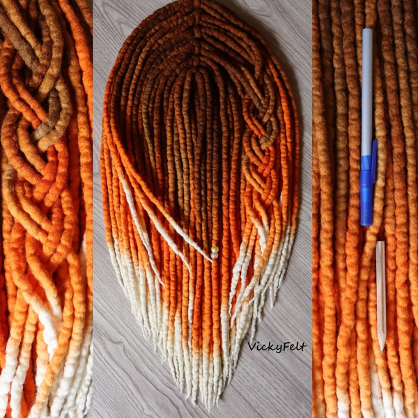 Wool dreads "Red Fox" 15 DE to Full Set  Dreadlocks double ended Dreads 14 to 32 inches Ombre