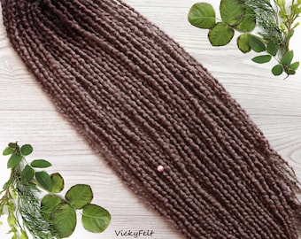 Thin wool dreads, Brown Wavy dreadlocks, double ended dread extensions, 15 DE - Full Set