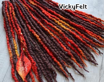 Wool Dreads, Dreadlock Extensions, Double ended Dreadlocks, Red Brown, 10 DE - full set