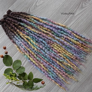 DE wool dreads extensions Dreadlocks Ombre Brown roots 14-32&quot; 15 DE to full set &quot;Pastel rainbow&quot;
