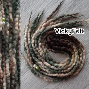 Wool Dreadlocks Extensions: DE dreads, Brown Green Beige, Forest Set