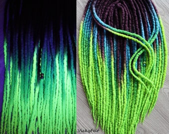 Wool Dreads extensions Double Ended Dreadlock UV Neon Mermaid 15 DE to Full set, 14 to 32 inches
