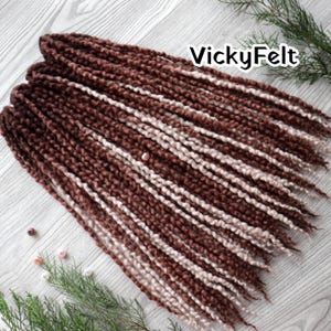 Thin Ombre wool dreads Shades of Brown Wavy dreadlocks double ended extensions 15 to 70 DE &quot;Ripe Chestnut 2&quot;