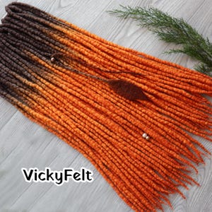 Merino Wool Dreads, Dreadlock Extensions, Ombre Ash Brown Orange, 15+ DE Dreads (14-32 inch)