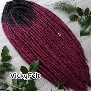 DE wool dreads Black to Cabernet 15 to 60 DE 14 to 29 inch Dreadlocks double ended Full Set Dreads &quot;Cabernet&quot;