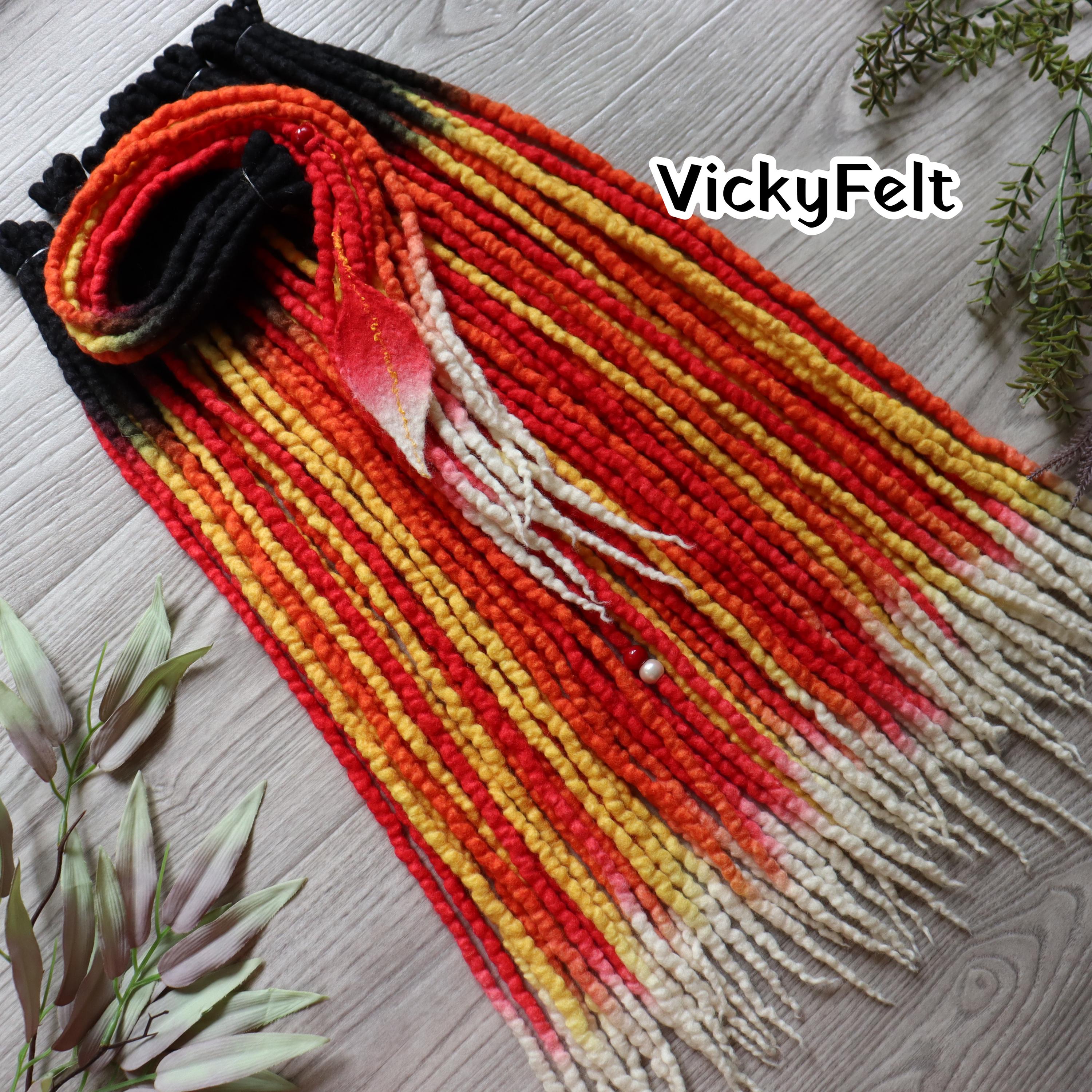 Wool Dreadlock Extensions, Double Ended Dreads, Boho dreads, Orange Red 15 DE - Full Set