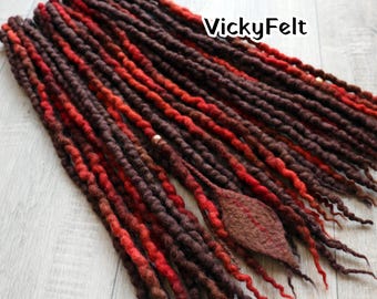 Wool Dreads, Dreadlock Extensions, Double ended Dreadlocks, Red Brown, 10 DE - full set