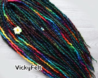 Rainbow Wool dreads, Double Ended Dreadlock Extensions, braid in dreads, 10 DE - full set