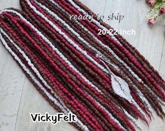 Double ended Dreadlock Extensions, wool dreads, braid in dreads, 10 - 20 DE, Brown Red