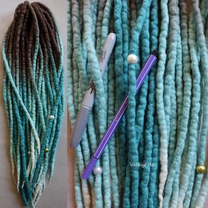 Wool Dreadlocks: Double Ended Dreads extensions, Black roots on request, Brown, Teal, Turquoise