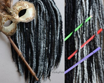 Wool Dreads Black-Grey 10-60 pcs Dreadlocks DE Wool Dreads Full set Extensions Double Ended  14 to 29 inches