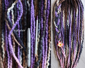 Wool dreads Dreadlocks extensions 15 DE to full set 14 to 32" Brown roots "Amethyst"