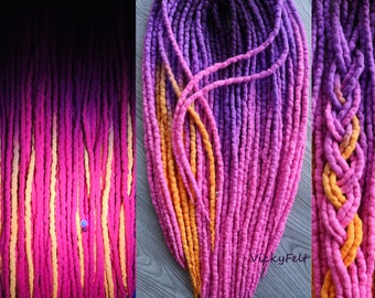 Wool Dreads extensions UV Neon Double Ended Dreadlock 15 DE to Full set, 14 to 32 inches Ombre "Tropical Flower" Black roots possible