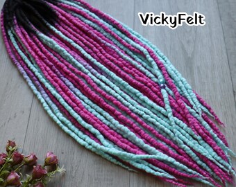 Neon Wool Dreadlock Extensions, Double ended dreads, Pink UV Blue Dreads, 15DE - Full Set