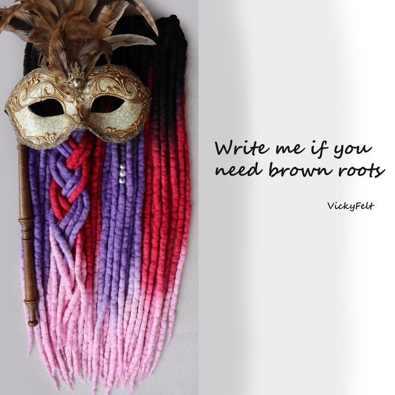 Wool Dreads Ombre 15 DE to Full Set Dreadlocks Extensions length 14 to 32 inches Berry mood image 3