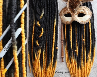 Wolle Dreads Dreadlock Erweiterungen 15 DE zu Set Ombre Schwarz zu Ocker Set ""Ägypten"" 14 bis 32 Zoll Double Ended."