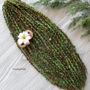 Thin Wool DE Dreads 10 DE to Ful set Dreadlocks double ended extensions Green Brown ombre wavy &quot;Forest Fairy&quot;