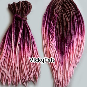 Wool dreads extensions 15 DE to Full set Brown Cabernet Pink Dreadlocks 18-32 inch Double ended Full Set Dreads