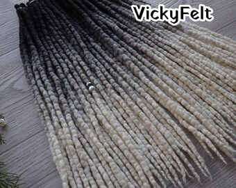 Ombre Wool Dreadlocks, Double Ended Dreads, Dread Extensions, Black White, 15 DE - Full set