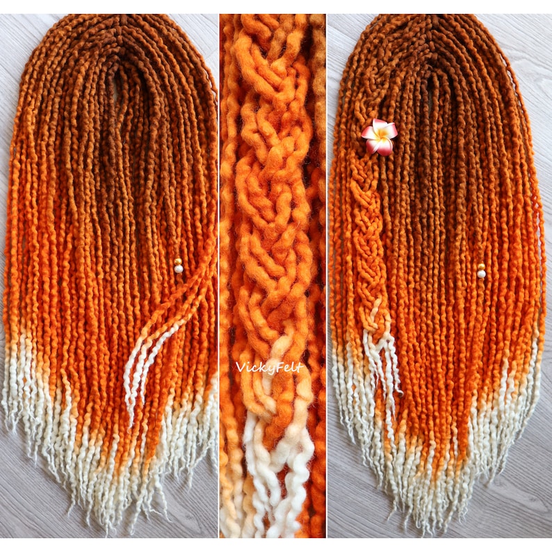 Wavy Wool dreads Thin Dreadlocks extensions double ended 15 DE to Full Set Dreads 14 to 32 inches Ombre Red Fox Black roots are possible image 3