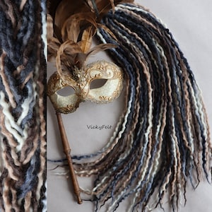 Thin Wool Dreads 10-70 DE dreadlocks double ended extensions Gray Brown ombre Wavy