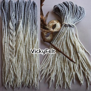 Silver gray to white wool dreads extensions 14-32 inches  Dreadlocks Full Set OMBRE 15-60 pcs DE Dreads double ended Grey