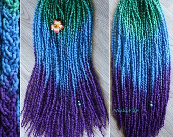 Thin wool dreads Dreadlocks extensions 15 to 70 DE Ombre 14 to 29 inches Double ended Wavy Dreads "Northern lights"