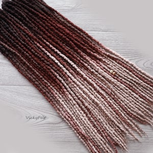 Thin Ombre wool dreads Shades of Brown Wavy dreadlocks double ended extensions 20 to 70 DE