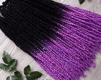 UV Purple Wool Dreads, Thin Wavy Double Ended Dreadlok Extensions, 10 DE - full set