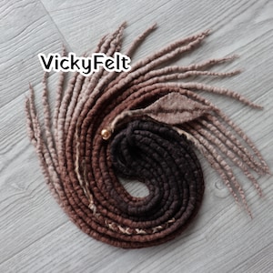 Brown Wool Dreadlocks Extensions: Double Ended Merino Dreads Ombre, 15 DE to Full Set