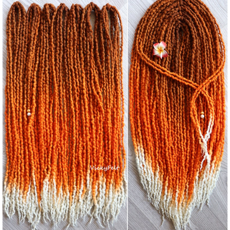 Wavy Wool dreads Thin Dreadlocks extensions double ended 15 DE to Full Set Dreads 14 to 32 inches Ombre Red Fox Black roots are possible image 5