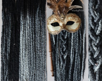 Grey Wool Dreads Dreadlocks DE Wool Dreads Full set  Double Ended 15 to 60 DE Gray Black Ombre 14 to 29 inches