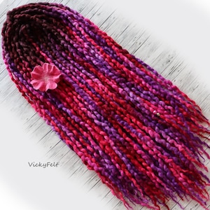 Wool Dreadlocks Extensions: Pink Purple Ombre DE Thin wavy Dreads