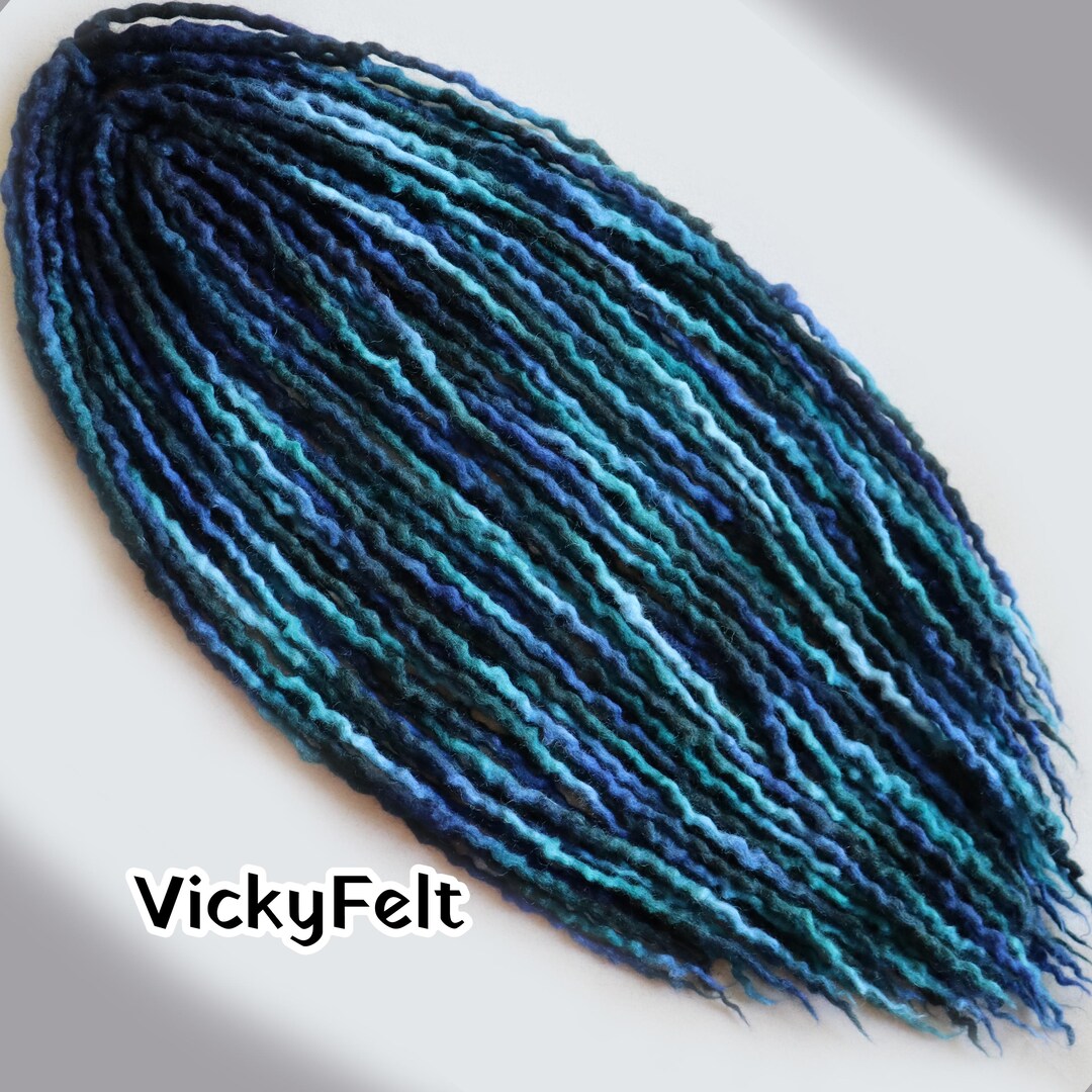 Thin Wool Dreads: Double Ended Extensions, Blue Aqua Emerald ...