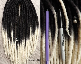 Wool dreadlocks Ombre dreads  15 DE to Full Set Dreads Black roots to natural white wool Double ended 14 to 32 inches
