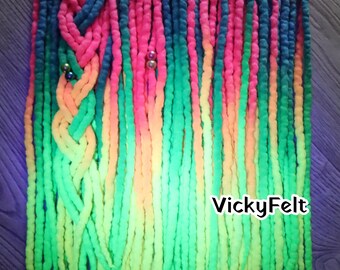 Wool Dreadlock Extensions, Neon Rainbow dreads, Festival Hair Extension,  15 DE - Full Set