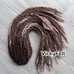 Wavy Wool Dreadlocks Extensions: Double Ended DE Thin Dreads, Ash Brown Cream Mix
