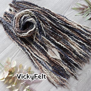 Thin Wool Dreads: Dreadlocks extensions, Double ended, Wavy, Gray Brown, 10 DE - full set