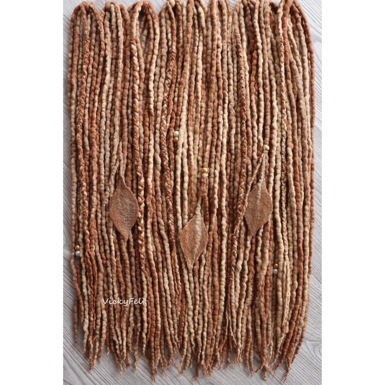 23-26 Wolle Dreads Erweiterungen Dreadlocks 10 bis 50 DE Doppelendige Dreads Einzigartige set sofort versandfertig. Schattierungen von beige und braun Bild 4