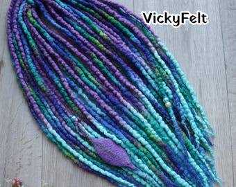 Wool Dreads, Dreadlock Extensions, Double Ended Dread, Purple Turquoise Hair, 15 DE - full set